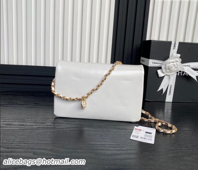 New Fashion Chanel Grained Shiny Calfskin Small Flap Bag with Chain AS5186 White 2024