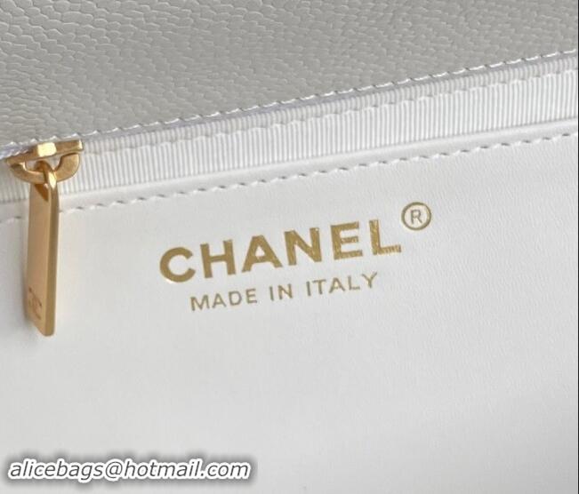 New Fashion Chanel Grained Shiny Calfskin Small Flap Bag with Chain AS5186 White 2024