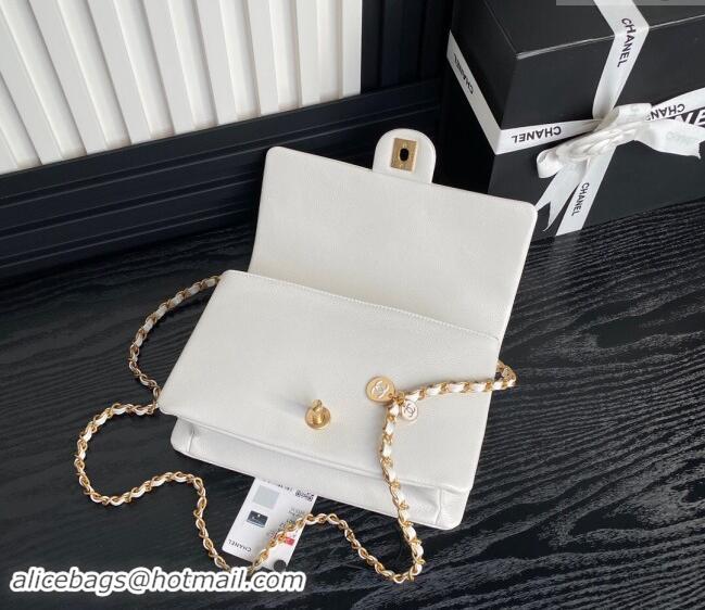 New Fashion Chanel Grained Shiny Calfskin Small Flap Bag with Chain AS5186 White 2024