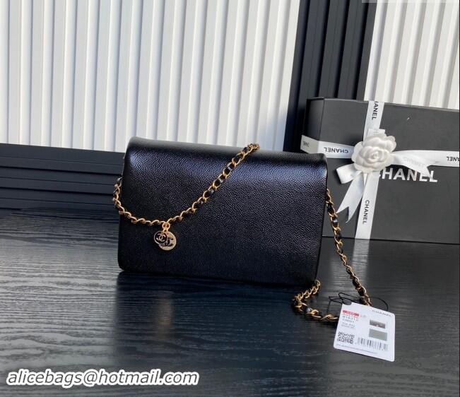 New Design Chanel Grained Shiny Calfskin Small Flap Bag with Chain AS5186 Black 2024