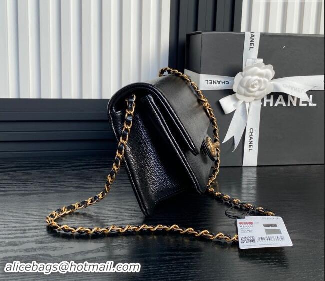 New Design Chanel Grained Shiny Calfskin Small Flap Bag with Chain AS5186 Black 2024