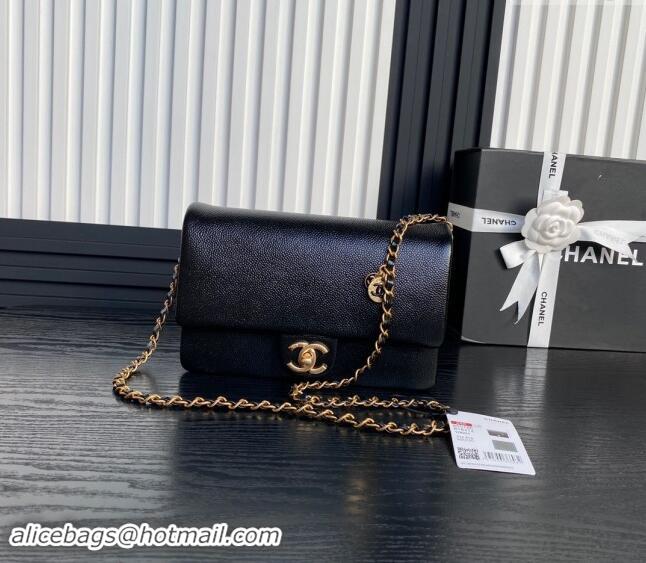 New Design Chanel Grained Shiny Calfskin Small Flap Bag with Chain AS5186 Black 2024