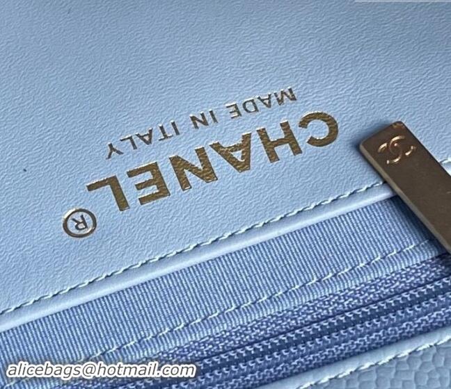 Luxury Discount Chanel Grained Shiny Calfskin Small Flap Bag with Chain AS5186 Light Blue 2024