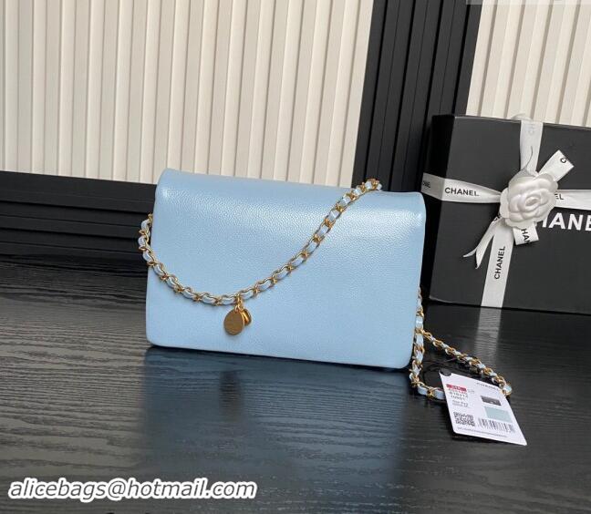 Luxury Discount Chanel Grained Shiny Calfskin Small Flap Bag with Chain AS5186 Light Blue 2024