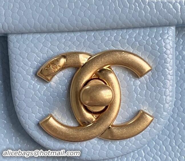 Luxury Discount Chanel Grained Shiny Calfskin Small Flap Bag with Chain AS5186 Light Blue 2024