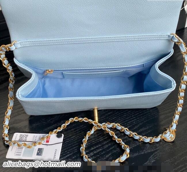 Luxury Discount Chanel Grained Shiny Calfskin Small Flap Bag with Chain AS5186 Light Blue 2024