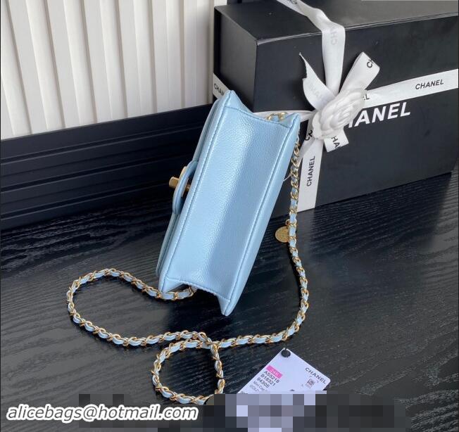 Promotional Chanel Grained Shiny Calfskin Mini Flap Bag with Chain AS5218 Light Blue 2024