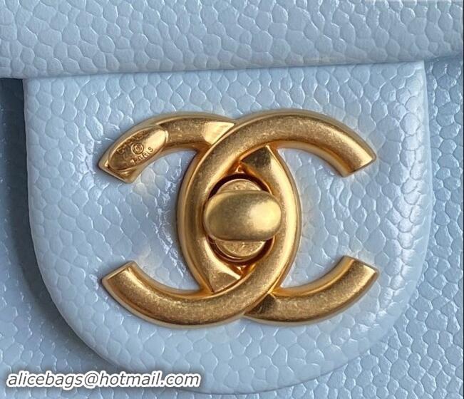 Promotional Chanel Grained Shiny Calfskin Mini Flap Bag with Chain AS5218 Light Blue 2024