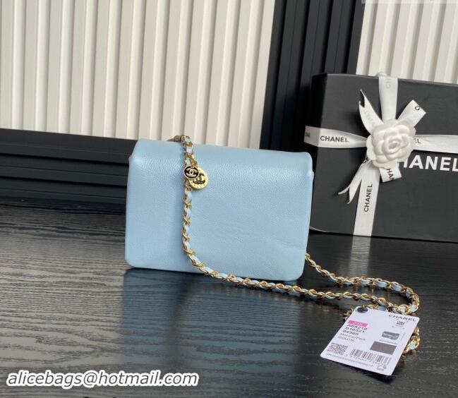 Promotional Chanel Grained Shiny Calfskin Mini Flap Bag with Chain AS5218 Light Blue 2024