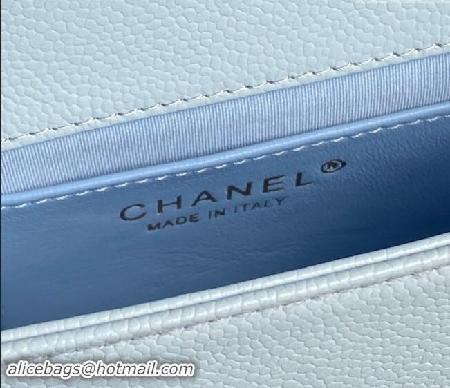 Promotional Chanel Grained Shiny Calfskin Mini Flap Bag with Chain AS5218 Light Blue 2024