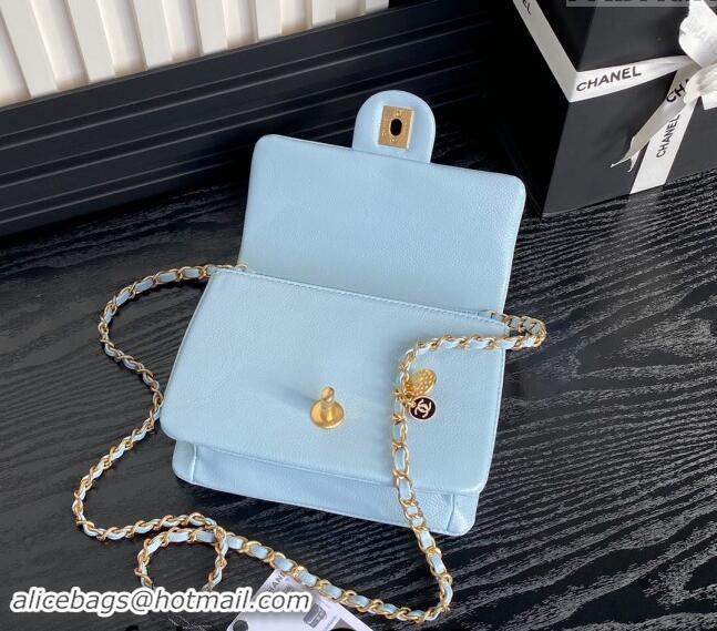 Promotional Chanel Grained Shiny Calfskin Mini Flap Bag with Chain AS5218 Light Blue 2024