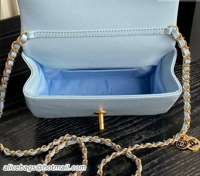 Promotional Chanel Grained Shiny Calfskin Mini Flap Bag with Chain AS5218 Light Blue 2024