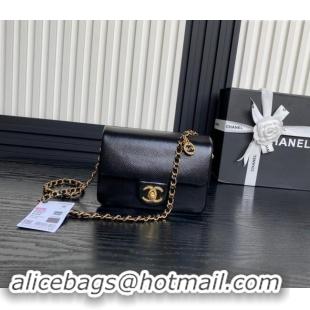 Pretty Style Chanel Grained Shiny Calfskin Mini Flap Bag with Chain AS5218 Black 2024