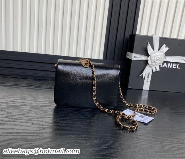 Pretty Style Chanel Grained Shiny Calfskin Mini Flap Bag with Chain AS5218 Black 2024