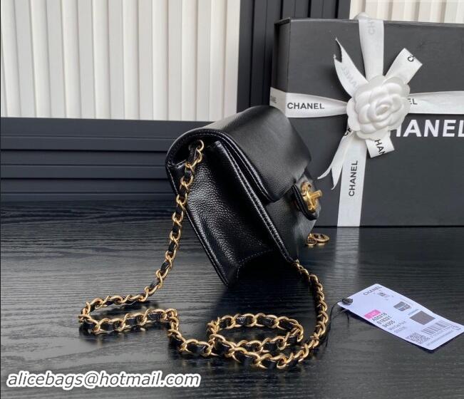 Pretty Style Chanel Grained Shiny Calfskin Mini Flap Bag with Chain AS5218 Black 2024