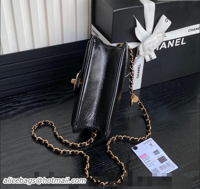 Pretty Style Chanel Grained Shiny Calfskin Mini Flap Bag with Chain AS5218 Black 2024