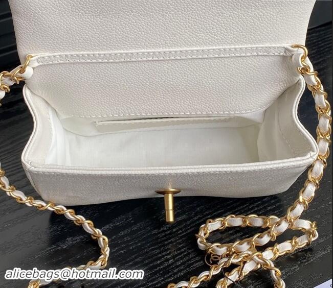 Modern Classic Chanel Grained Shiny Calfskin Mini Flap Bag with Chain AS5218 White 2024