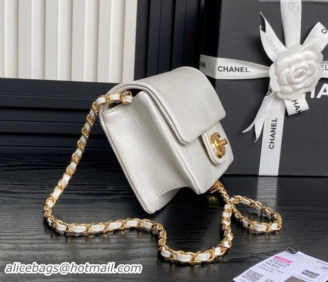 Modern Classic Chanel Grained Shiny Calfskin Mini Flap Bag with Chain AS5218 White 2024