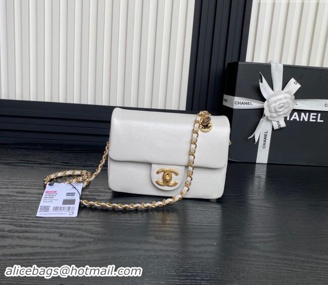 Modern Classic Chanel Grained Shiny Calfskin Mini Flap Bag with Chain AS5218 White 2024