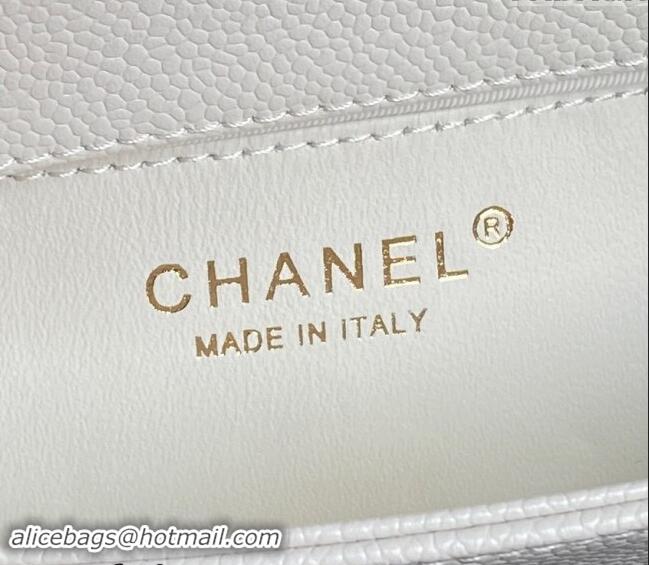 Modern Classic Chanel Grained Shiny Calfskin Mini Flap Bag with Chain AS5218 White 2024