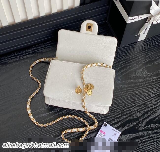 Modern Classic Chanel Grained Shiny Calfskin Mini Flap Bag with Chain AS5218 White 2024