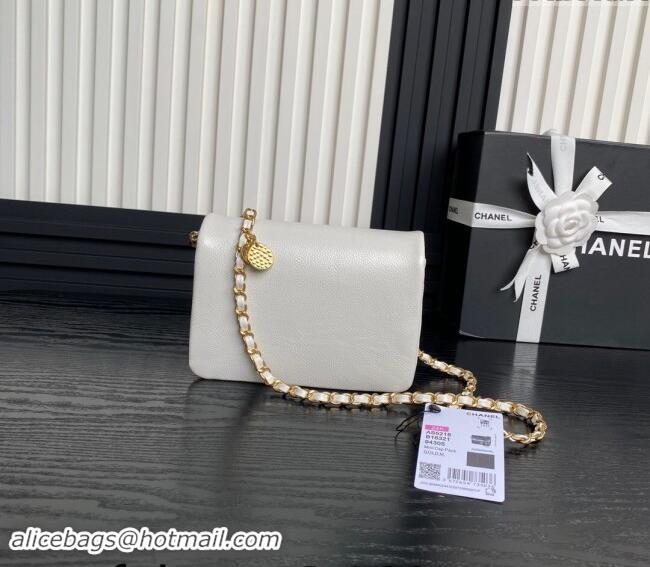 Modern Classic Chanel Grained Shiny Calfskin Mini Flap Bag with Chain AS5218 White 2024