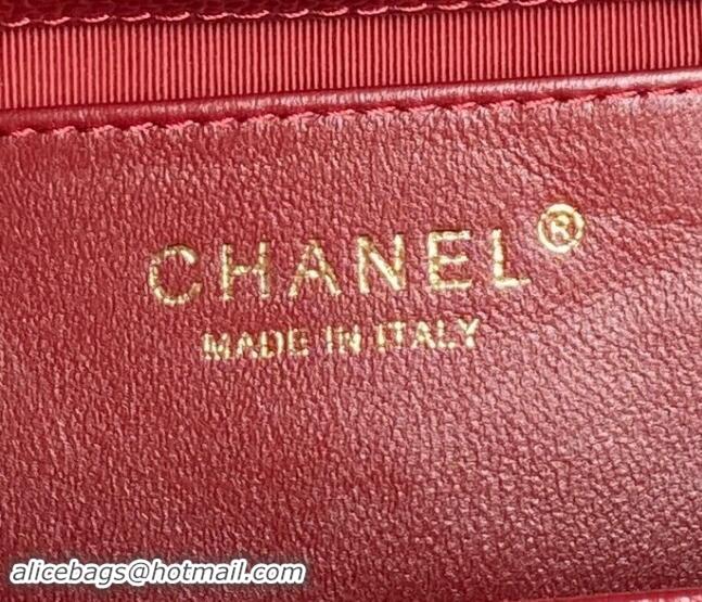 New Release Creation Chanel Grained Shiny Calfskin Mini Flap Bag with Chain AS5218 Red 2024