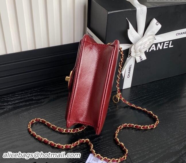 New Release Creation Chanel Grained Shiny Calfskin Mini Flap Bag with Chain AS5218 Red 2024