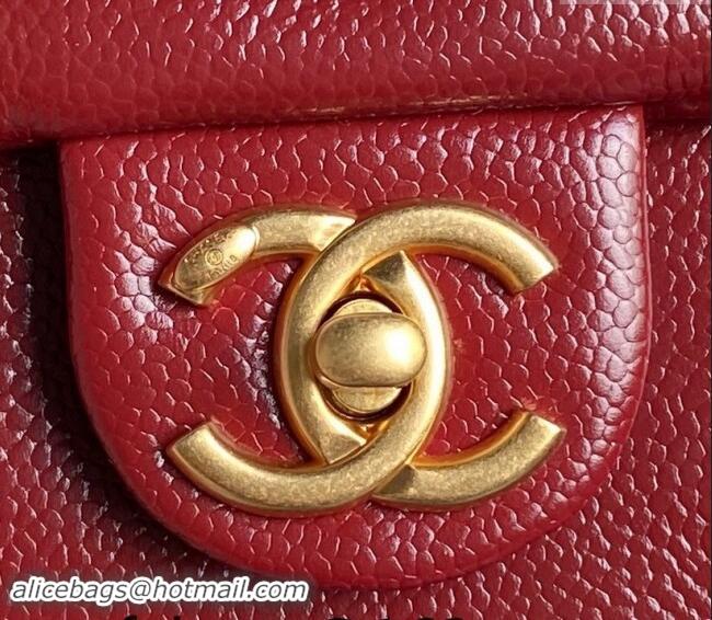 New Release Creation Chanel Grained Shiny Calfskin Mini Flap Bag with Chain AS5218 Red 2024