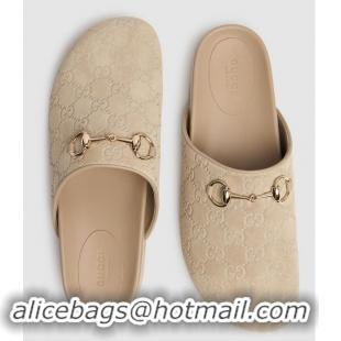 ​Grade Discount Gucci GG Suede Womens Horsebit Slipper ‎749752 Beige Light Gold