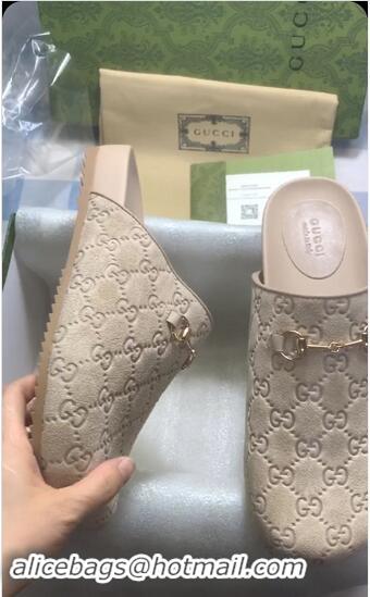 ​Grade Discount Gucci GG Suede Womens Horsebit Slipper ‎749752 Beige Light Gold