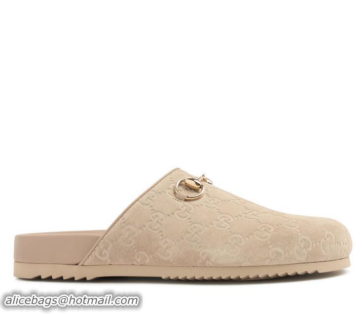 ​Grade Discount Gucci GG Suede Womens Horsebit Slipper ‎749752 Beige Light Gold