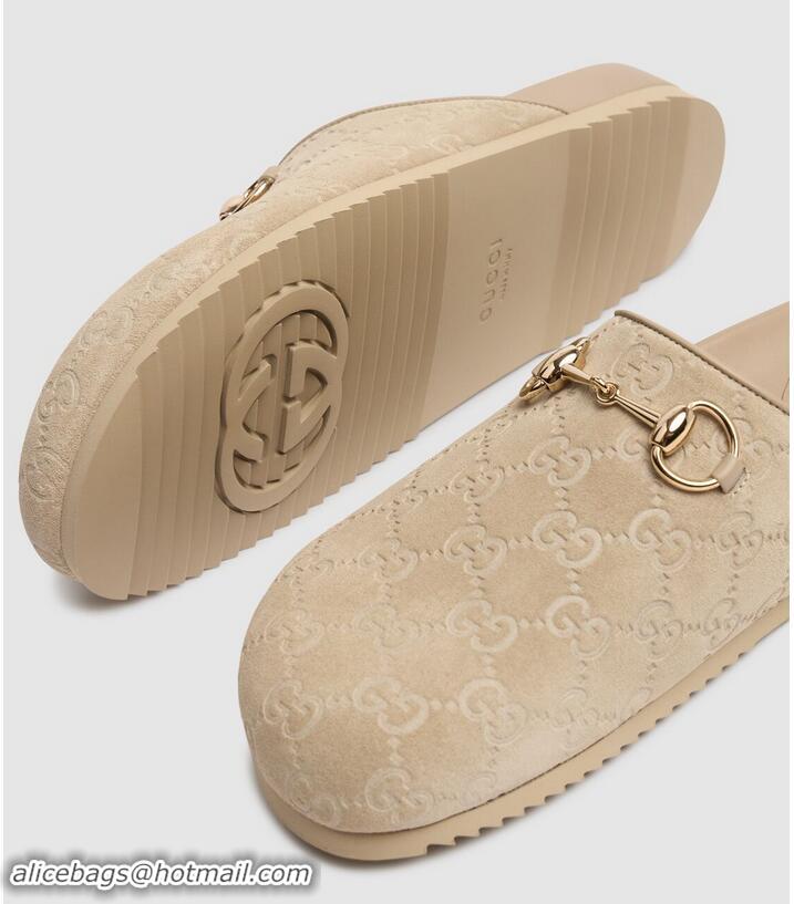 ​Grade Discount Gucci GG Suede Womens Horsebit Slipper ‎749752 Beige Light Gold