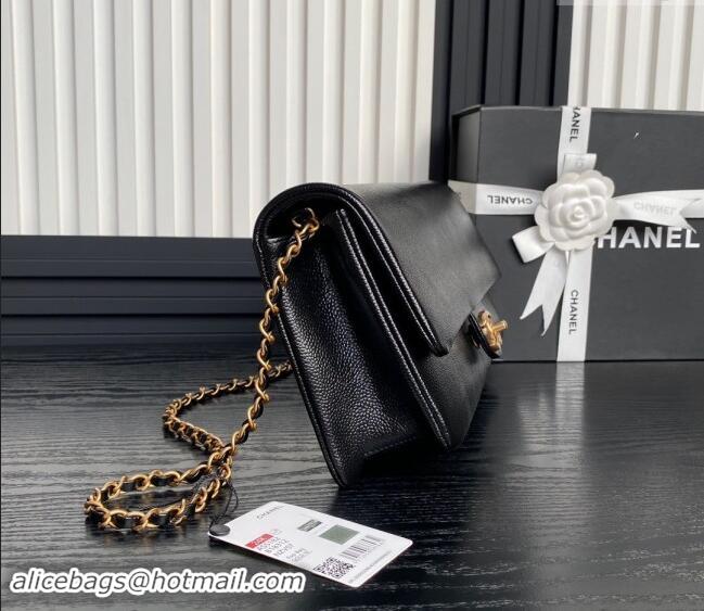 Super Quality Chanel Grained Shiny Calfskin Maxi Clutch Bag with Chain AS5182 Black 2024