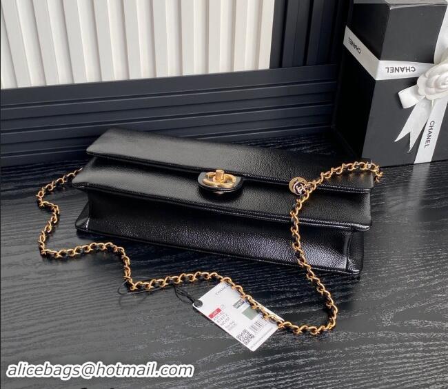 Super Quality Chanel Grained Shiny Calfskin Maxi Clutch Bag with Chain AS5182 Black 2024