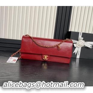 Good Product Chanel Grained Shiny Calfskin Maxi Clutch Bag with Chain AS5182 Red 2024