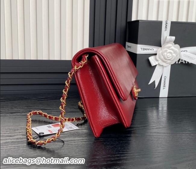 Good Product Chanel Grained Shiny Calfskin Maxi Clutch Bag with Chain AS5182 Red 2024