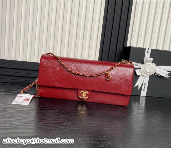 Good Product Chanel Grained Shiny Calfskin Maxi Clutch Bag with Chain AS5182 Red 2024