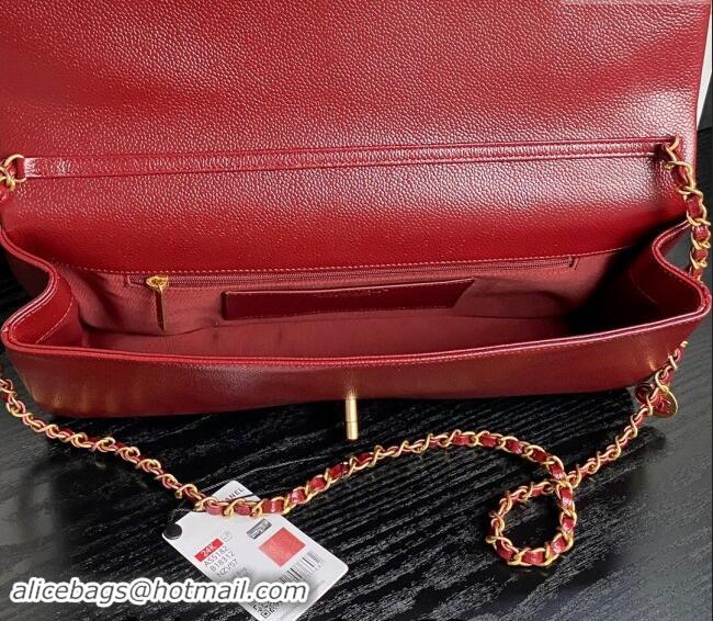 Good Product Chanel Grained Shiny Calfskin Maxi Clutch Bag with Chain AS5182 Red 2024