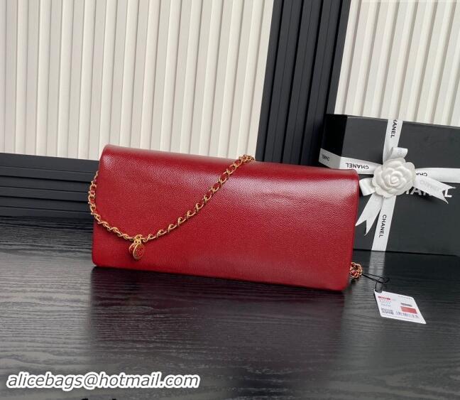 Good Product Chanel Grained Shiny Calfskin Maxi Clutch Bag with Chain AS5182 Red 2024