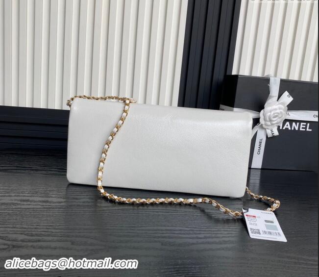 Good Taste Chanel Grained Shiny Calfskin Maxi Clutch Bag with Chain AS5182 White 2024