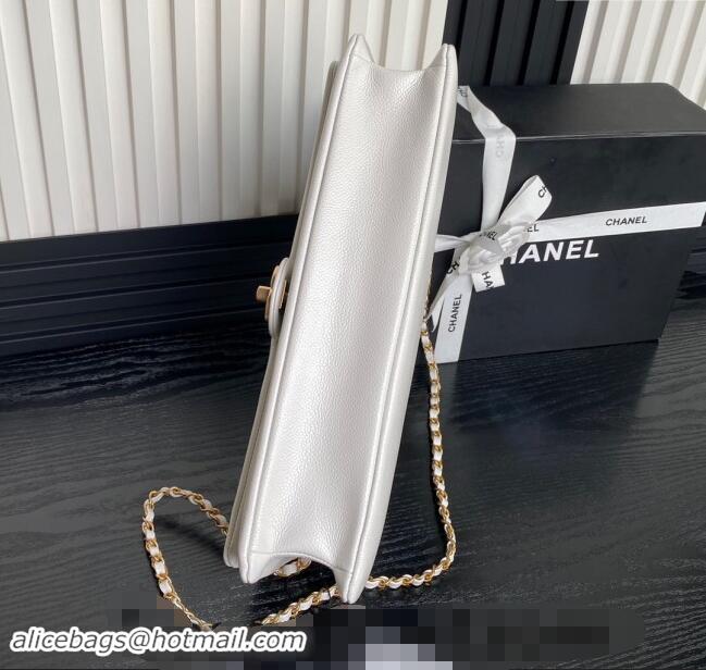 Good Taste Chanel Grained Shiny Calfskin Maxi Clutch Bag with Chain AS5182 White 2024