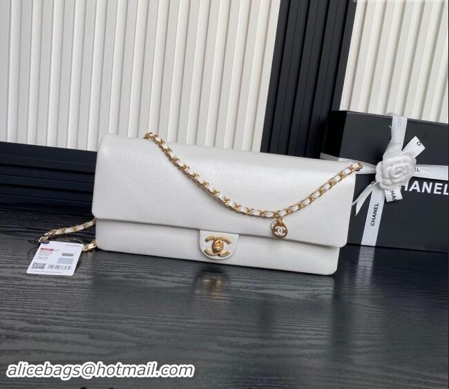 Good Taste Chanel Grained Shiny Calfskin Maxi Clutch Bag with Chain AS5182 White 2024