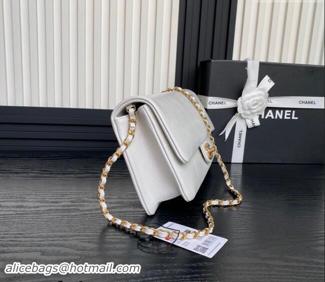 Good Taste Chanel Grained Shiny Calfskin Maxi Clutch Bag with Chain AS5182 White 2024