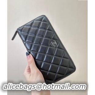 Trendy Design Chanel Lambskin Zip Wallet 50097 Black/Silver 2024