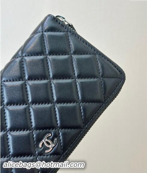 Trendy Design Chanel Lambskin Zip Wallet 50097 Black/Silver 2024