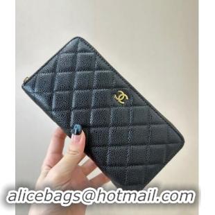 Reasonable Price Chanel Grained Calfskin Zip Wallet 50097 Black/Gold 2024