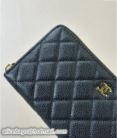 Reasonable Price Chanel Grained Calfskin Zip Wallet 50097 Black/Gold 2024