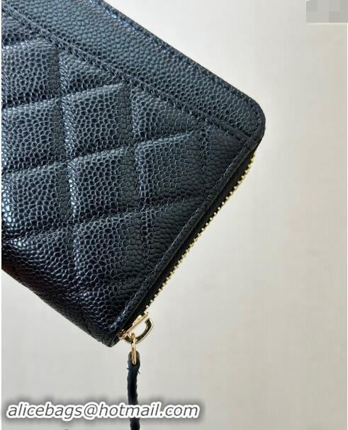 Reasonable Price Chanel Grained Calfskin Zip Wallet 50097 Black/Gold 2024