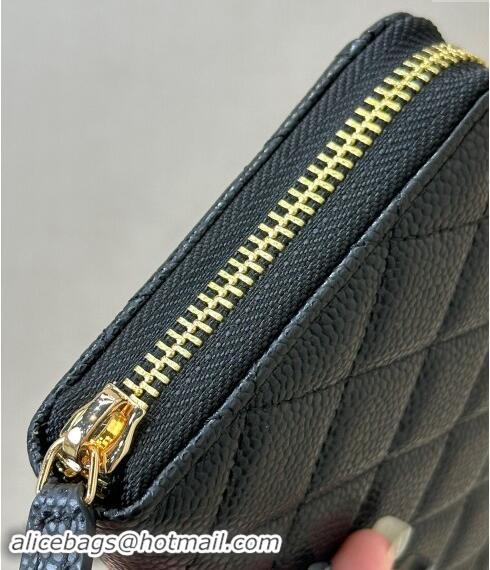 Reasonable Price Chanel Grained Calfskin Zip Wallet 50097 Black/Gold 2024